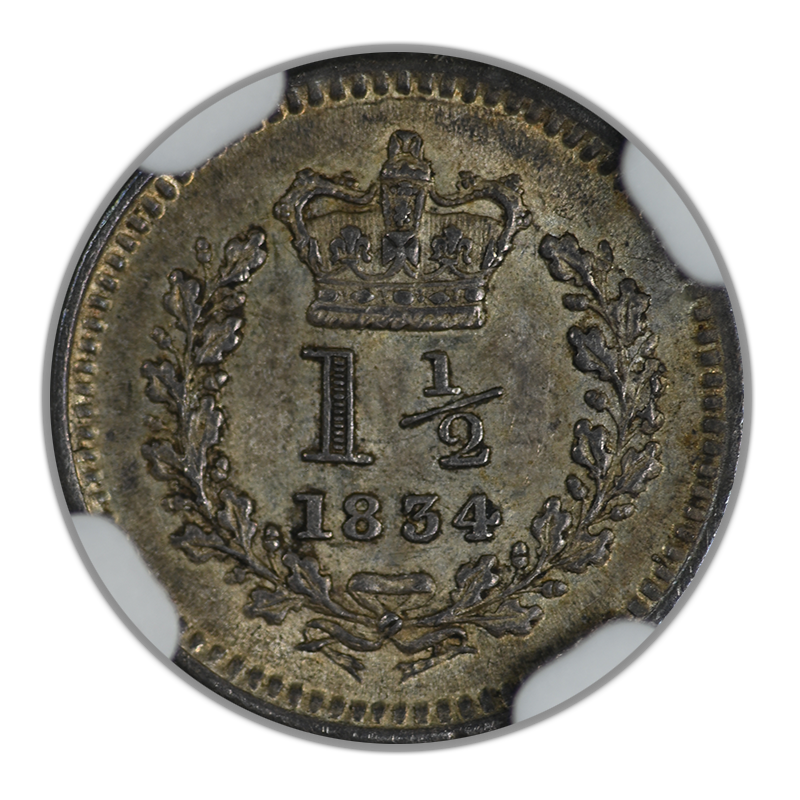 1834 Great Britain 1.5P Pence NGC AU58
