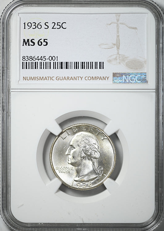 1936-S Washington Quarter 25C NGC MS65