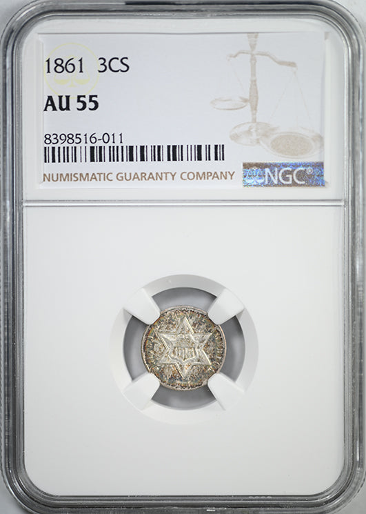 1861 Three Cent Silver Piece 3CS NGC AU55 - TONED!
