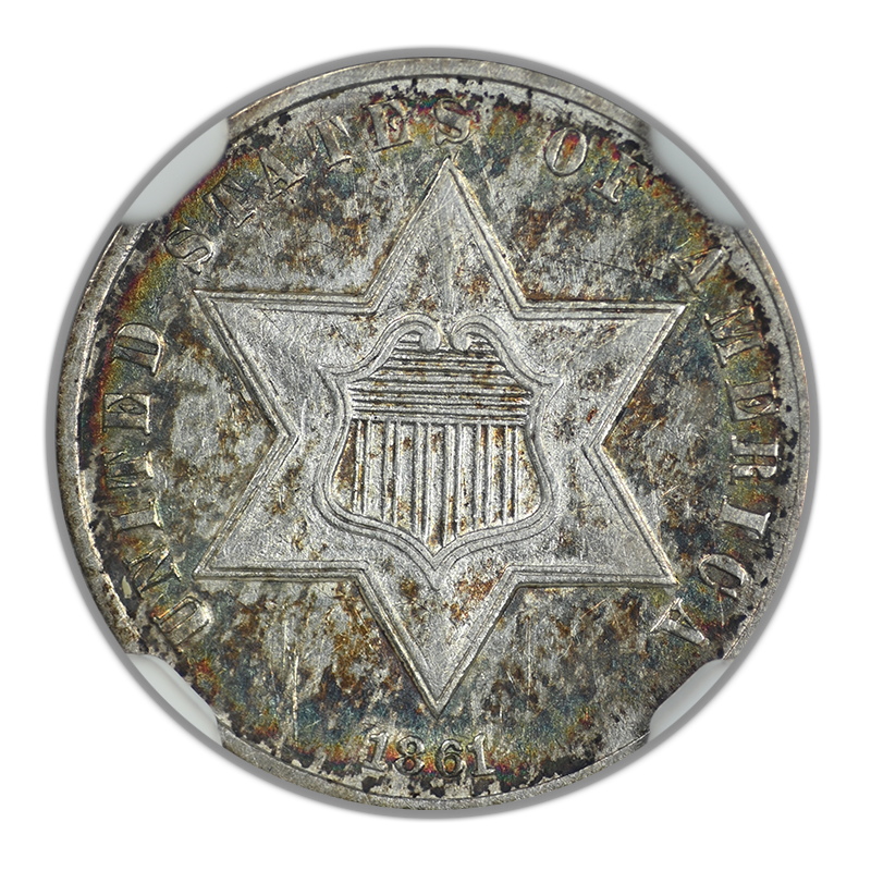 1861 Three Cent Silver Piece 3CS NGC AU55 - TONED!