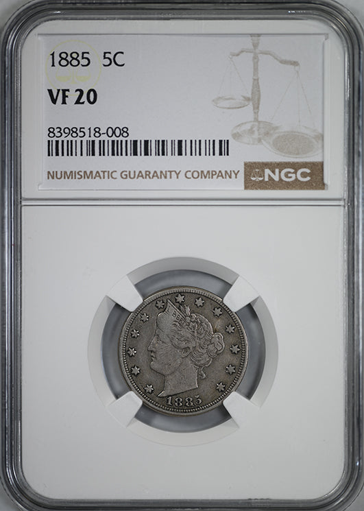 1885 Liberty V-Nickel 5C NGC VF20