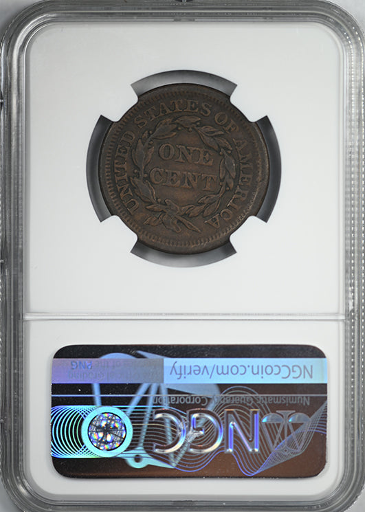 1853 Braided Hair Liberty Head Large Cent 1C NGC Mint Error XF40BN Obverse Misaligned Die