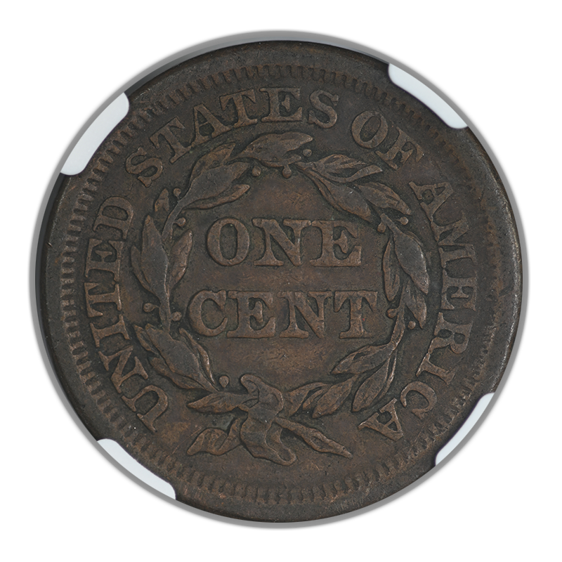1853 Braided Hair Liberty Head Large Cent 1C NGC Mint Error XF40BN Obverse Misaligned Die