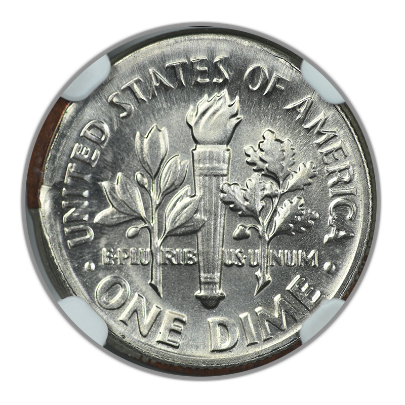 1975-D Roosevelt Dime 10C NGC Mint Error MS66 Partial Collar Obverse Brockage