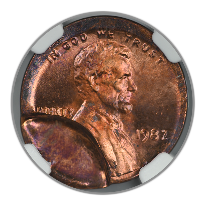 1982 Large Date Bronze Lincoln Memorial Cent 1C NGC Mint Error MS64RB Broadstruck Obverse Brockage