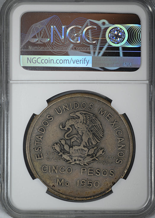 1950 Mo Southeastern Railroad Mexico 5 Silver Peso S5P NGC VF30 - Lowball