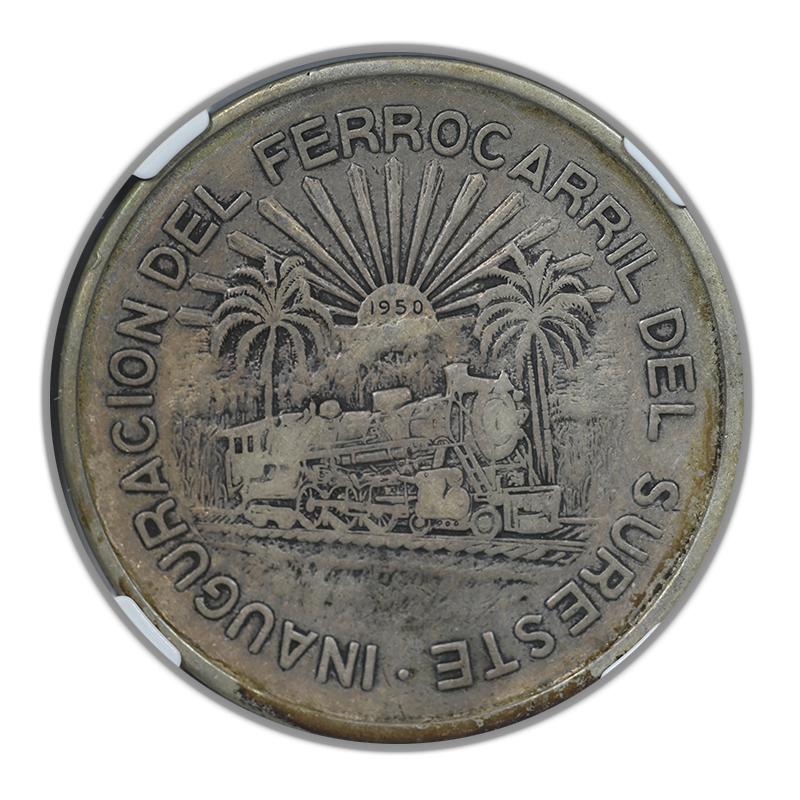 1950 Mo Southeastern Railroad Mexico 5 Silver Peso S5P NGC VF30 - Lowball