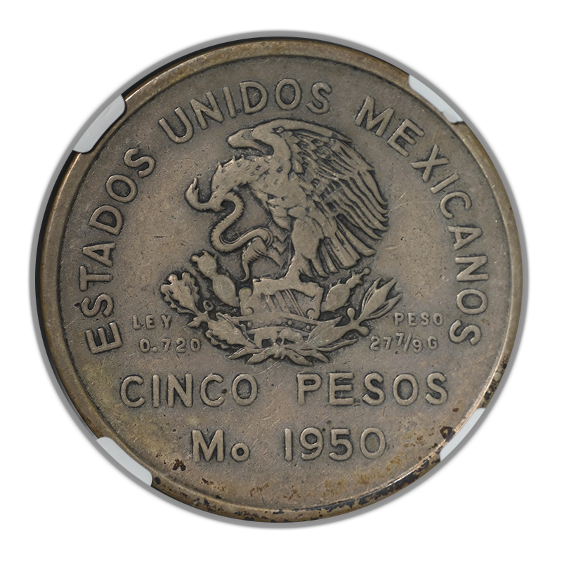 1950 Mo Southeastern Railroad Mexico 5 Silver Peso S5P NGC VF30 - Lowball