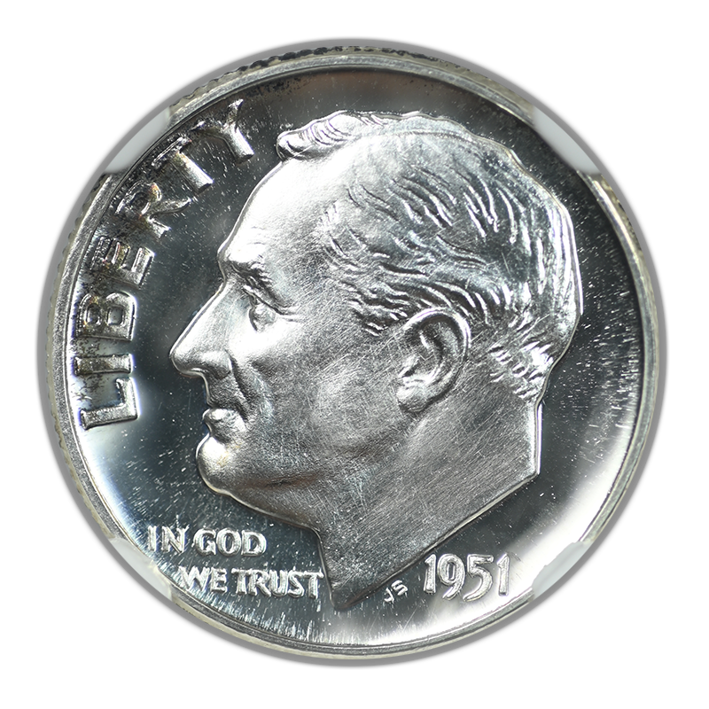 1951 Proof Roosevelt Dime 10C NGC PF68CAM Cameo