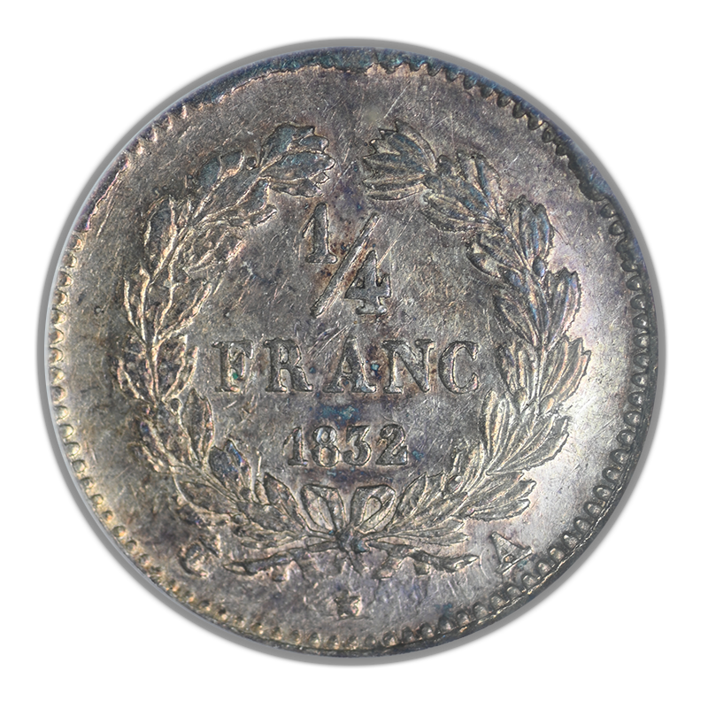 1832-A France 1/4FR Franc ANACS Soapbox AU50 - TONED!