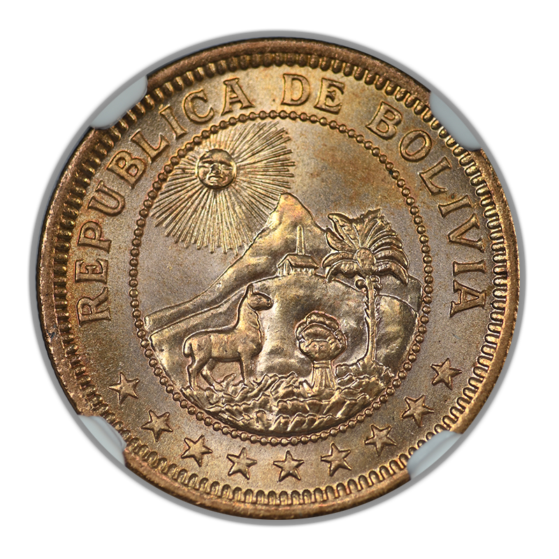 1951 KN Bolivia 1B Boliviano NGC MS66RD