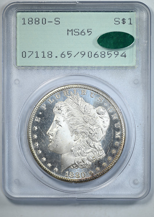 1880-S Morgan Dollar $1 PCGS Rattler MS65 CAC Obverse Slab