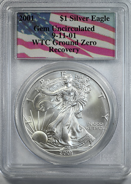 2001 American Silver Eagle S$1 PCGS Gem Uncirculated 9-11-01 WTC