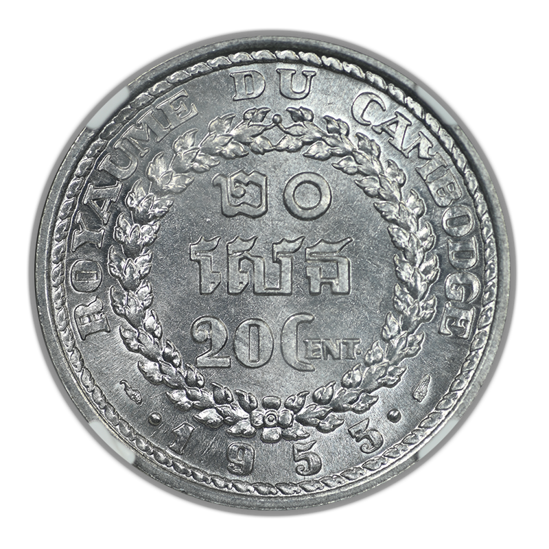 1953 Cambodia 20C Centimes NGC MS66