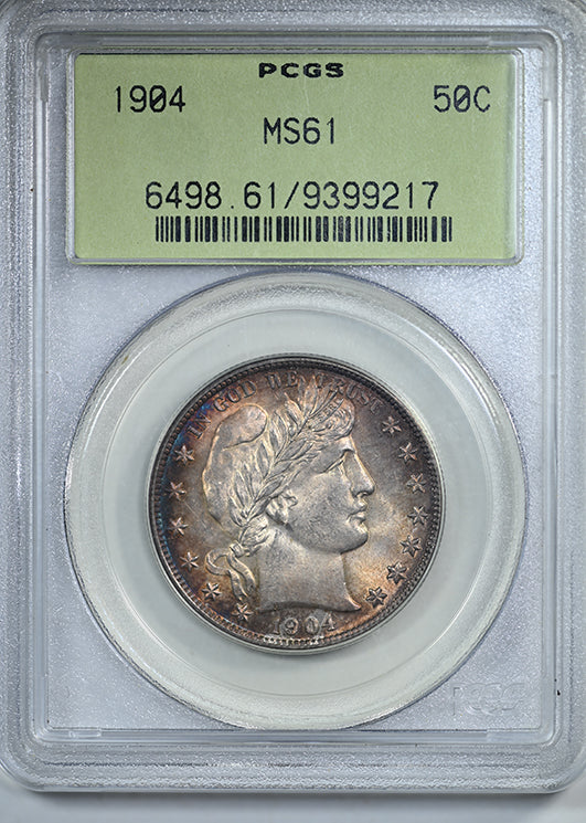 1904 Barber Half Dollar 50C PCGS MS61 OGH - TONED!
