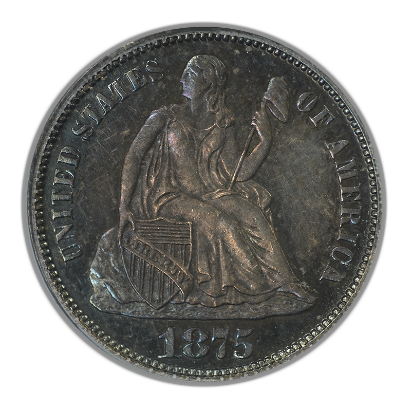 1875 Proof Liberty Seated Dime 10C PCGS PR62 OGH - TONED!