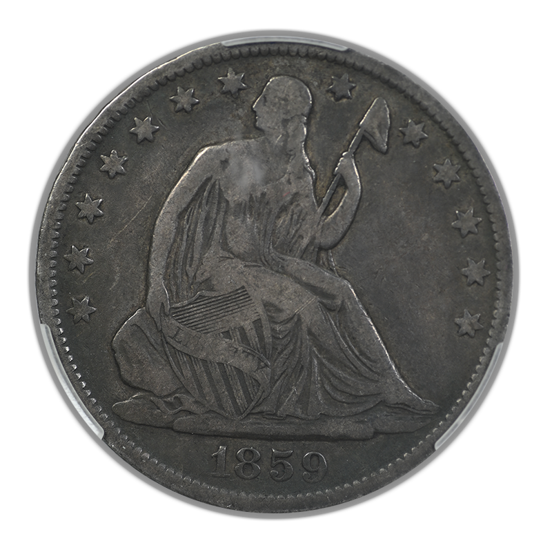 1859-O Liberty Seated Half Dollar 50C CAC VG10 Obverse