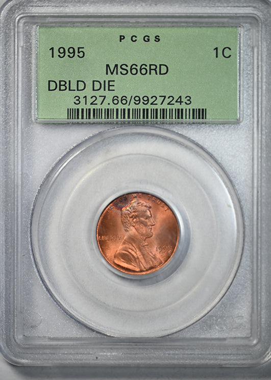 1995 Double Die Obverse Lincoln Memorial Cent 1C PCGS MS66RD OGH Obverse Slab