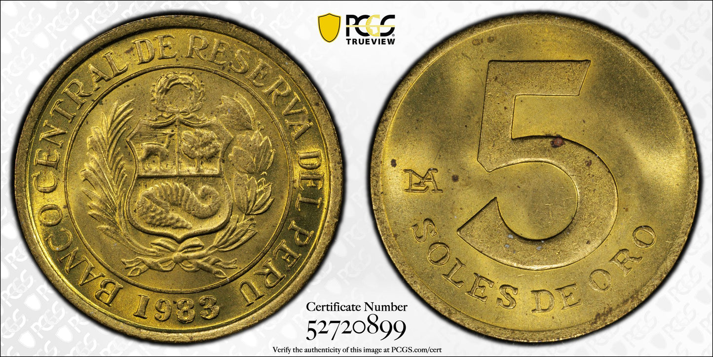 1983-LIMA Peru 5S Sol PCGS MS64 KM-271