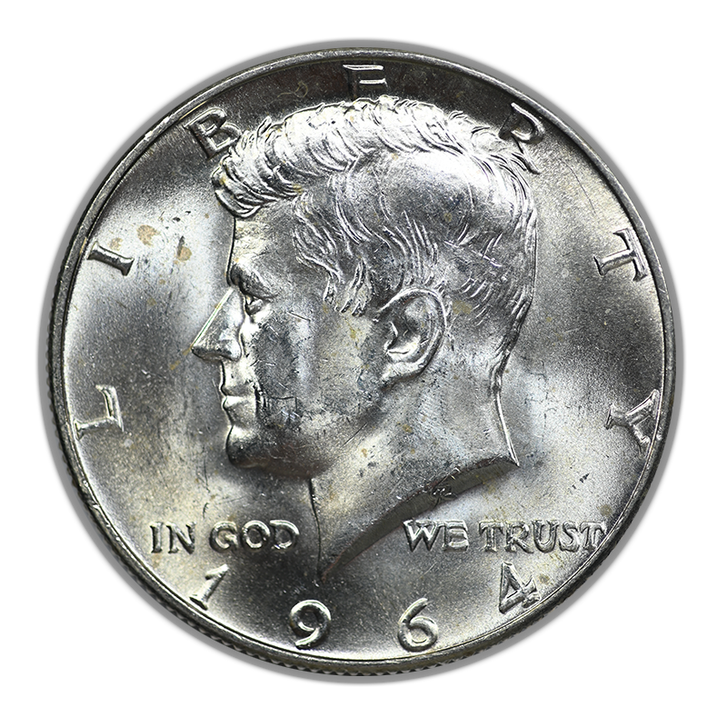 1964年　アメリカ貨幣　4種 1964-D Quadrupled Die Obverse Kennedy Half Dollar 50C Raw BU