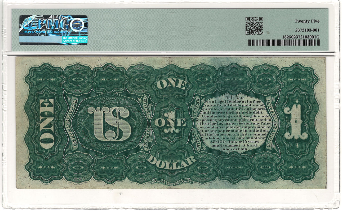 $1 1869 Legal Tender Note PMG Very Fine 25 Fr#18