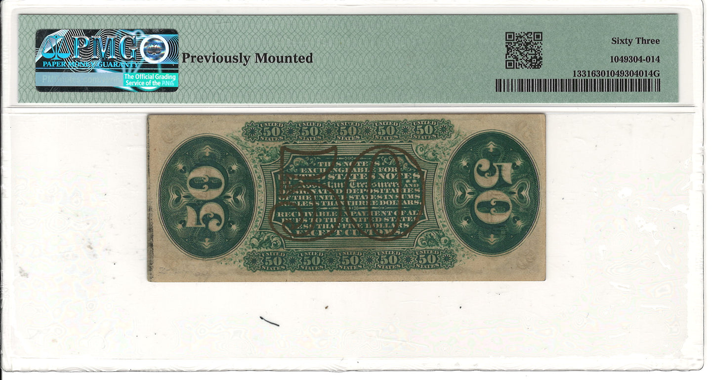 50 Cents Third Issue Fractional Currency PMG Choice Uncirculated 63 Back