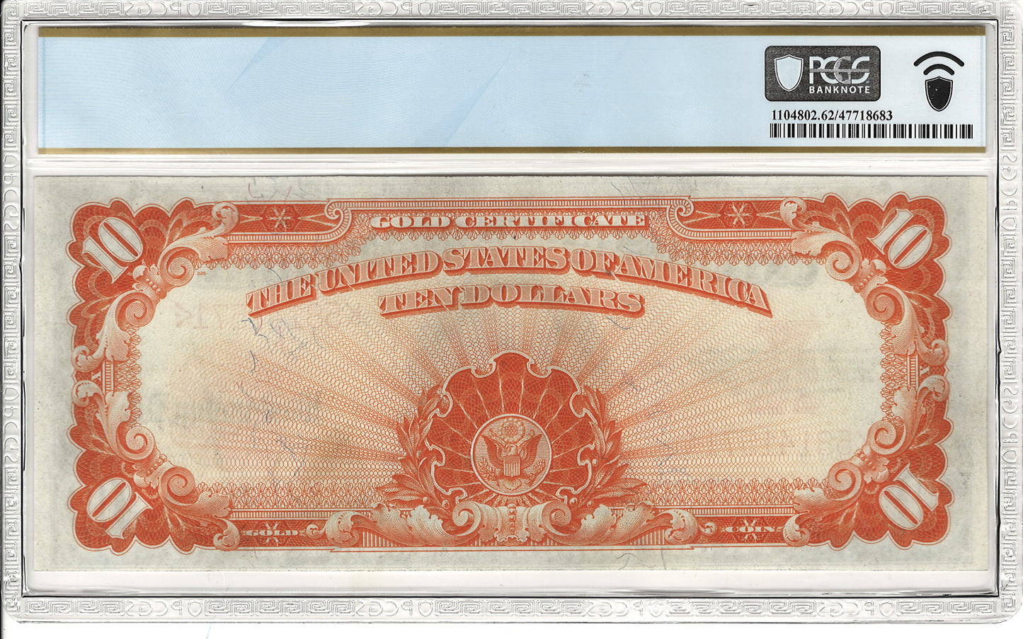 $10 1922 Gold Certificate PCGS Uncirculated 62 Fr. 1173 Back