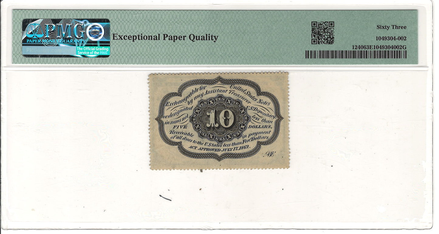 10 Cents First Issue Fractional Currency PMG Choice Uncirculated 63 EPQ Back