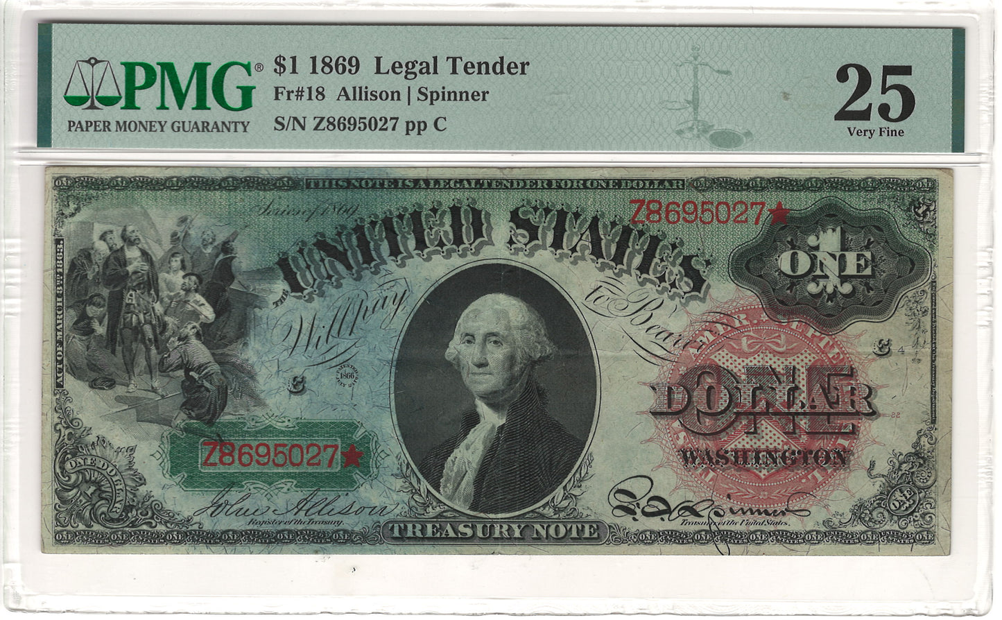 $1 1869 Legal Tender Note PMG Very Fine 25 Fr#18