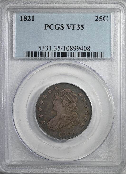 1821 Capped Bust Quarter 25C PCGS VF35 Obverse Slab