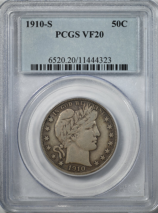 1910-S Barber Half Dollar 50C PCGS VF20 Obverse Slab