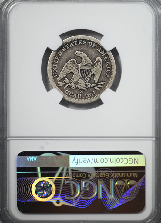 1859-S Liberty Seated Quarter 25C NGC F15 Reverse Slab