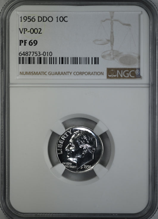 1956 Double Die Obverse Roosevelt Dime 10C NGC PF69 DDO VP-002 Obverse Slab
