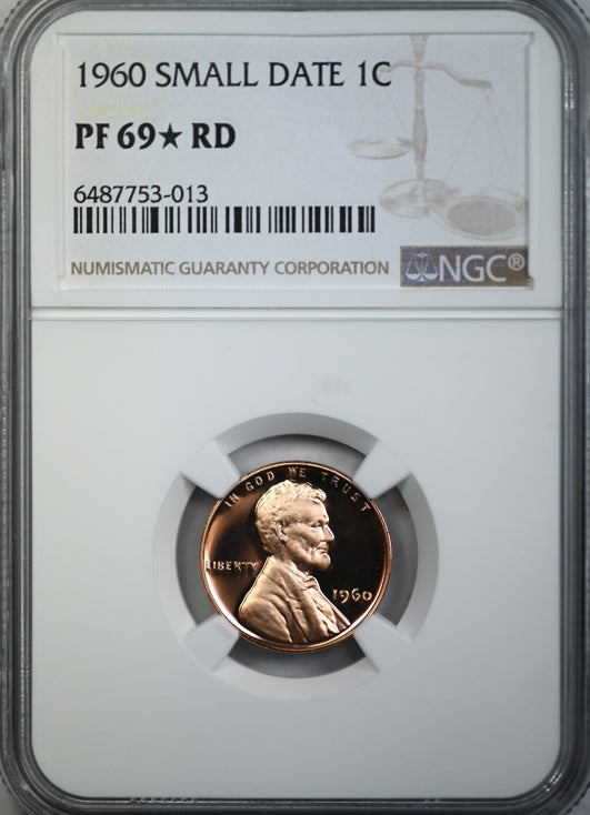 1960 Small Date Lincoln Memorial Cent 1C PF69*RD Star Obverse Slab