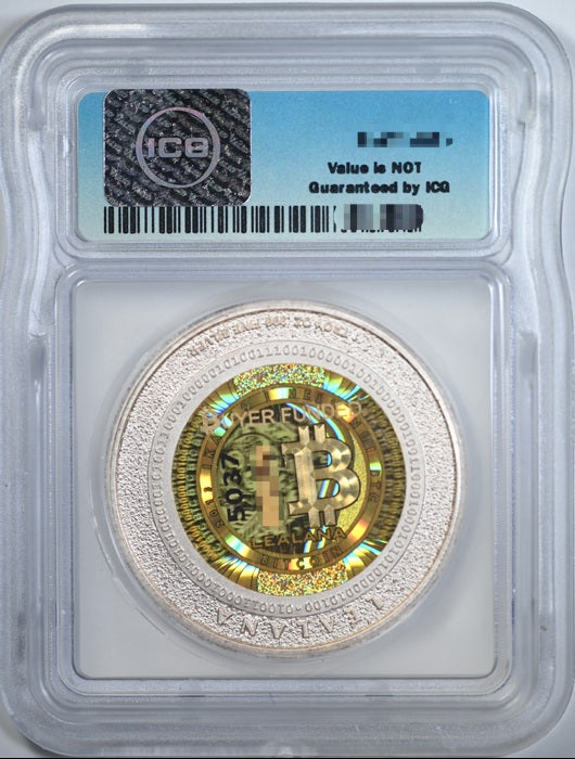 2013 Lealana Bitcoin 0.5 BTC ICG MS68PL Proof Like Unfunded Reverse Slab