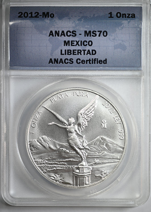 2012-Mo Mexico Silver Libertad 1 Onza ANACS MS70