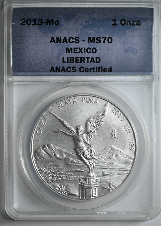 2013-Mo Mexico Silver Libertad 1 Onza ANACS MS70