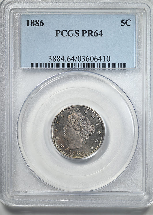 1886 Proof Liberty V-Nickel 5C PCGS PR64