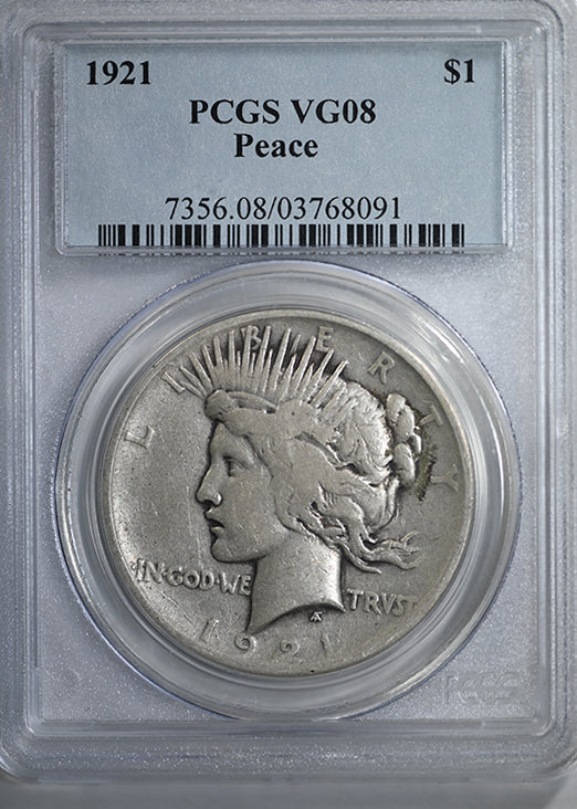 1921 Peace Dollar $1 PCGS VG08