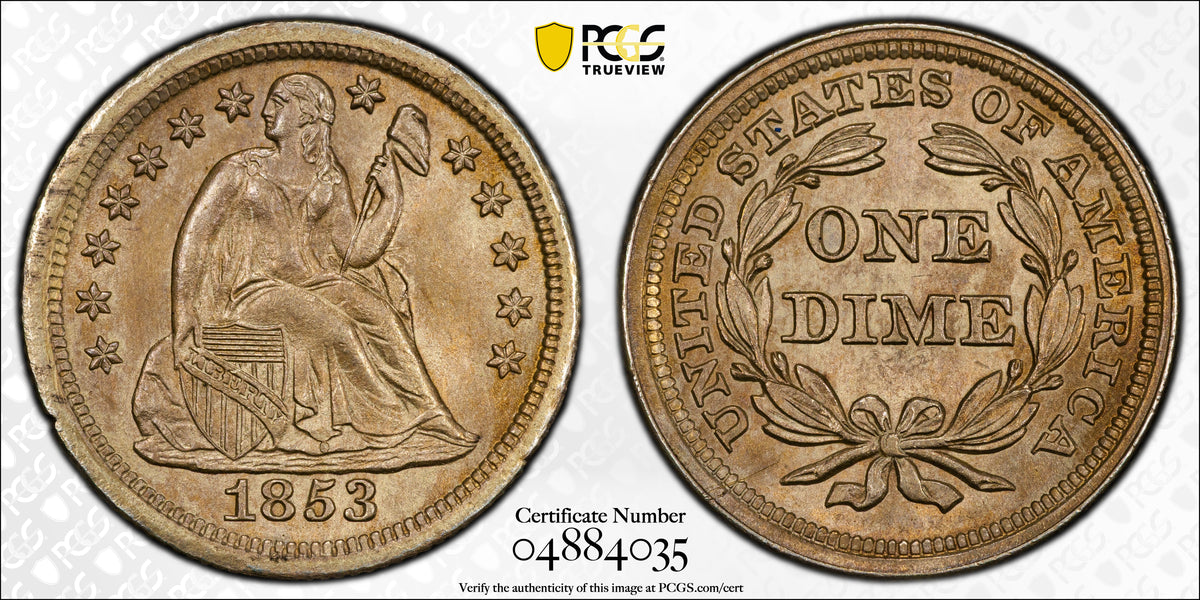 1853 Liberty Seated Dime 10C PCGS MS63 - No Arrows, F-101a