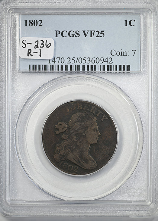 1802 Draped Bust Large Cent 1C PCGS VF25