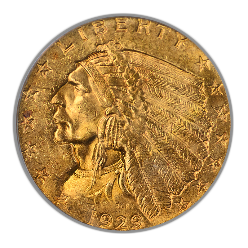 1929 Indian Head Gold Quarter Eagle $2.50 PCGS MS63 CAC - BRIGHT!