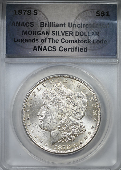 1878-S Morgan Dollar $1 ANACS Brilliant Uncirculated - Legends of The Comstock Lode