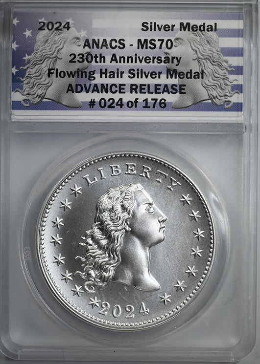 2024 Flowing Hair Silver Medal ANACS MS70 - 230th Anniversary Advance Release