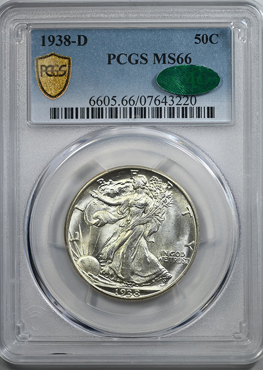 1938-D Walking Liberty Half Dollar 50C PCGS MS66 CAC