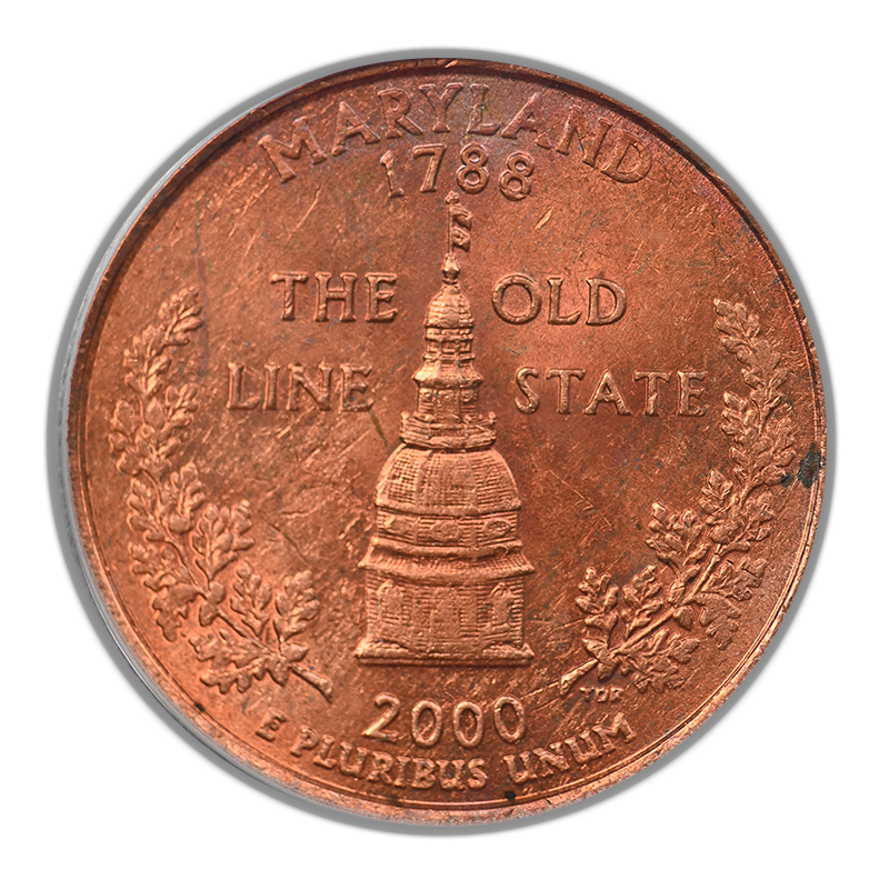 2000-P Washington Maryland State Quarter 25C PCGS AU58 - Reverse Clad Layer Missing