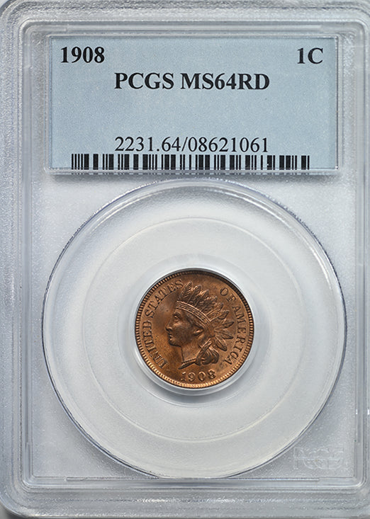 1908 Indian Head Cent 1C PCGS MS64RD Obverse Slab