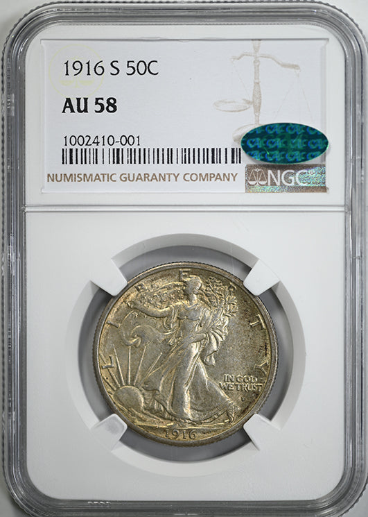 1916-S Walking Liberty Half Dollar 50C NGC AU58 CAC