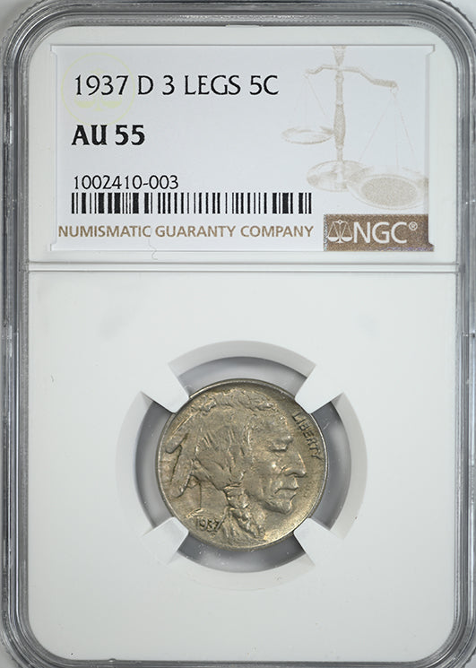 1937-D Buffalo Nickel 5C NGC AU55 - 3 Legs