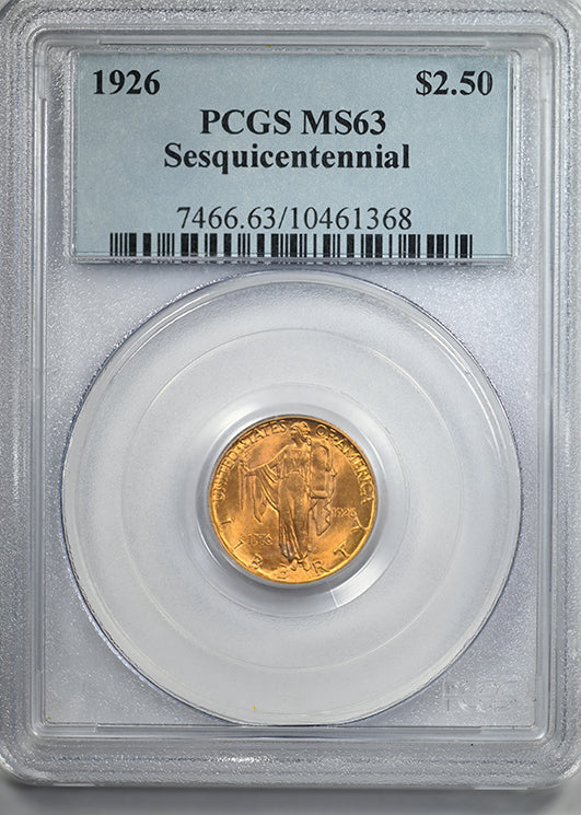 1926 American Sesquicentennial Classic Commemorative Gold Quarter Eagle $2.50 PCGS MS63